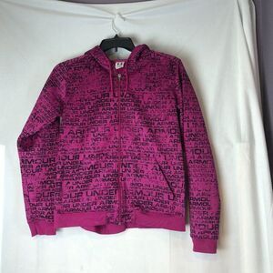 Under Armour Full Zip Up Hoodie Womens Size L Distressed Graphic Sweatshirt